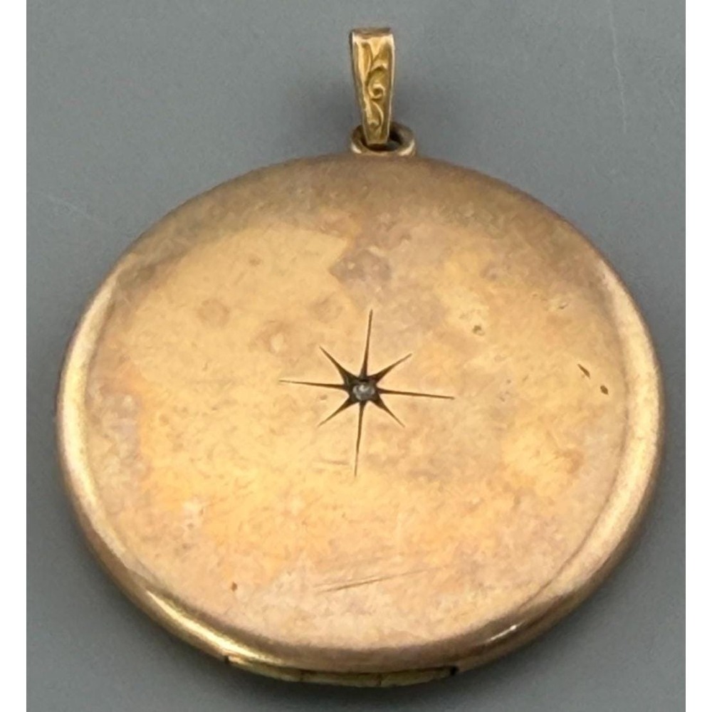 Vintage Locket Pendant Gold Tone LaMode Diamond Accent Starburst 1 3/8" Signed